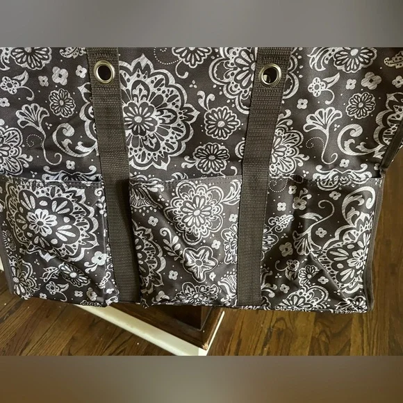 thirty-one New in Bag Super Organizing Tote in Brown Floral Woodblock - Picture 3 of 10